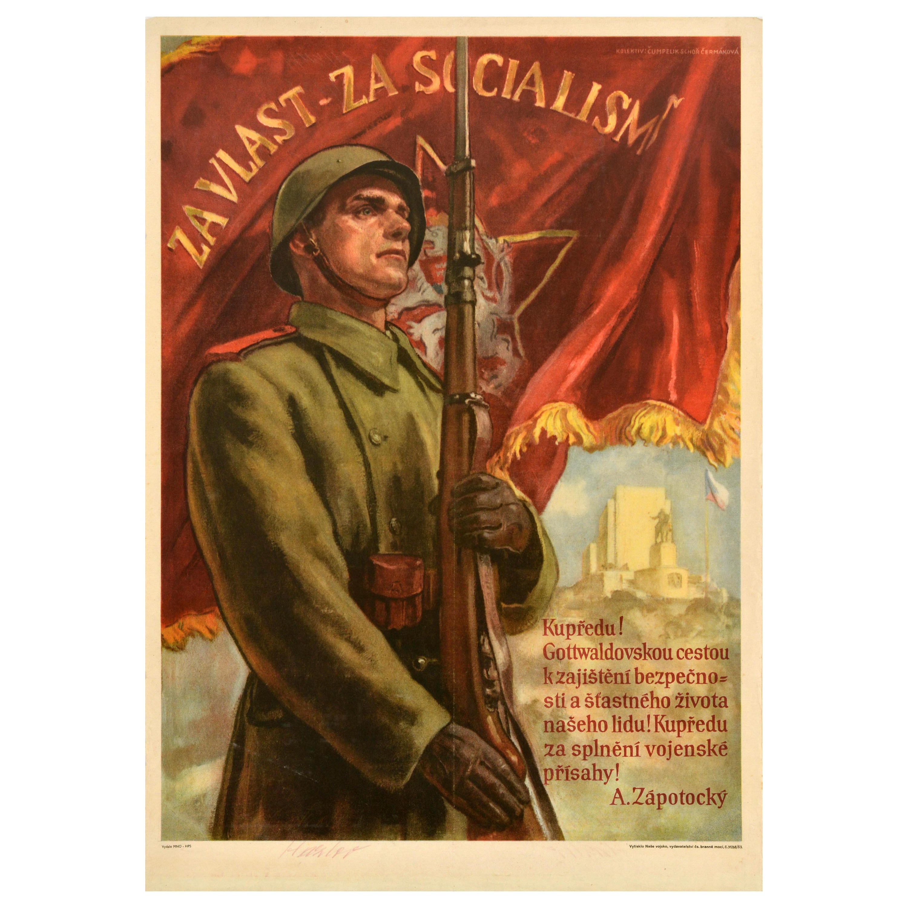 Original Vintage Czechoslovak Propaganda Poster For Motherland For Socialism