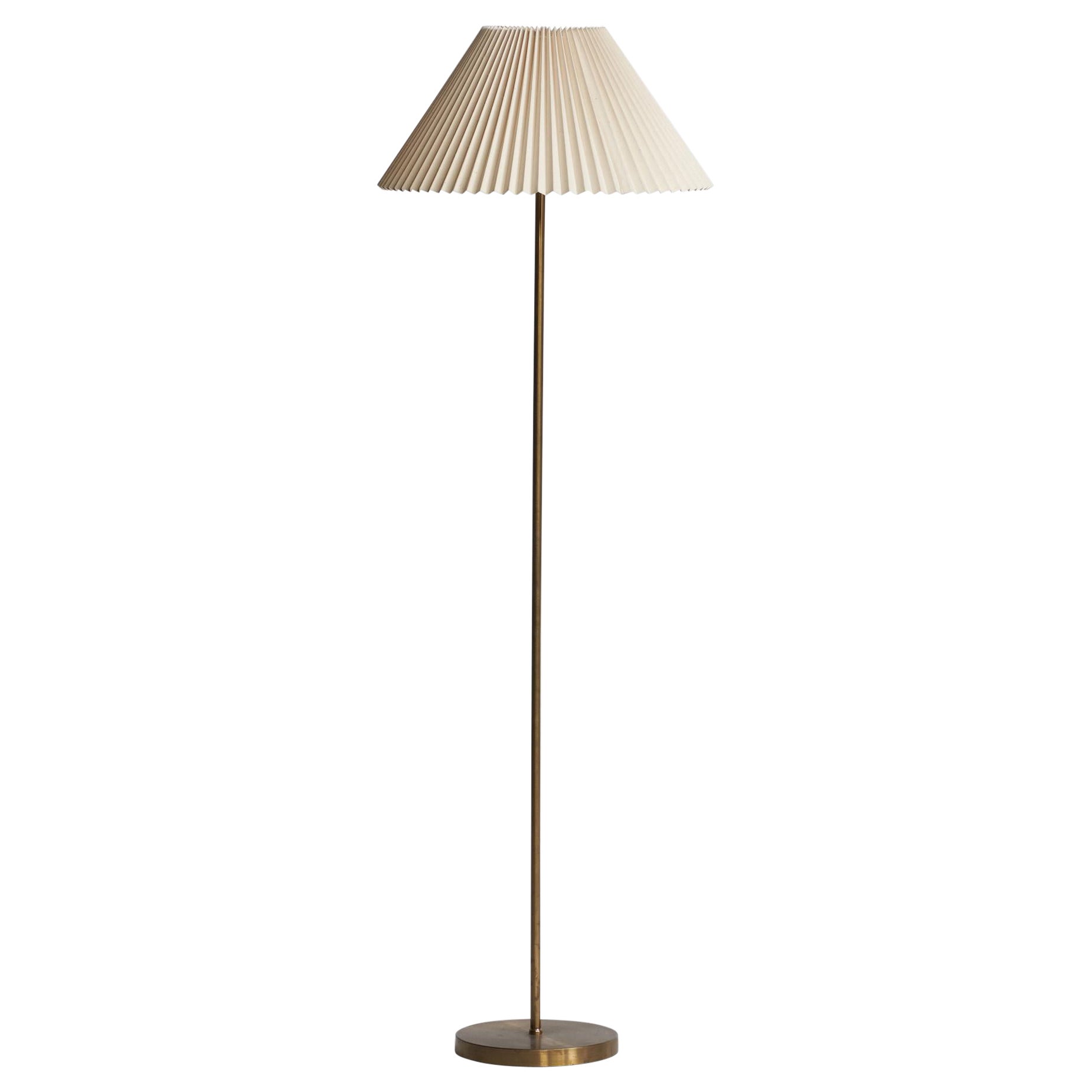 Swedish Designer, Floor Lamp, Brass, Paper, Sweden, 1950s For Sale