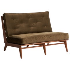 Retro Heywood Wakefield, Settee, Maple, Velvet, USA, 1950s