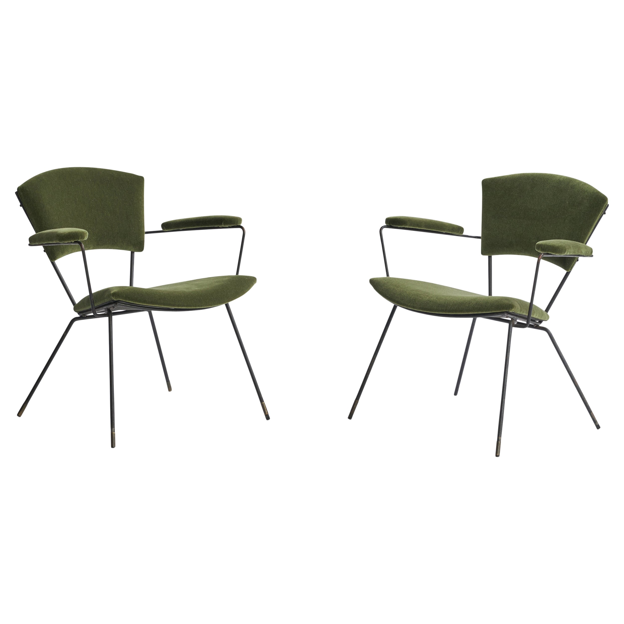 Designer americano, poltroncine da salotto, ferro, mohair, USA, anni '50 in vendita
