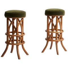 American Designer, Bar Stools, Bamboo, Mohair, USA, 1950s