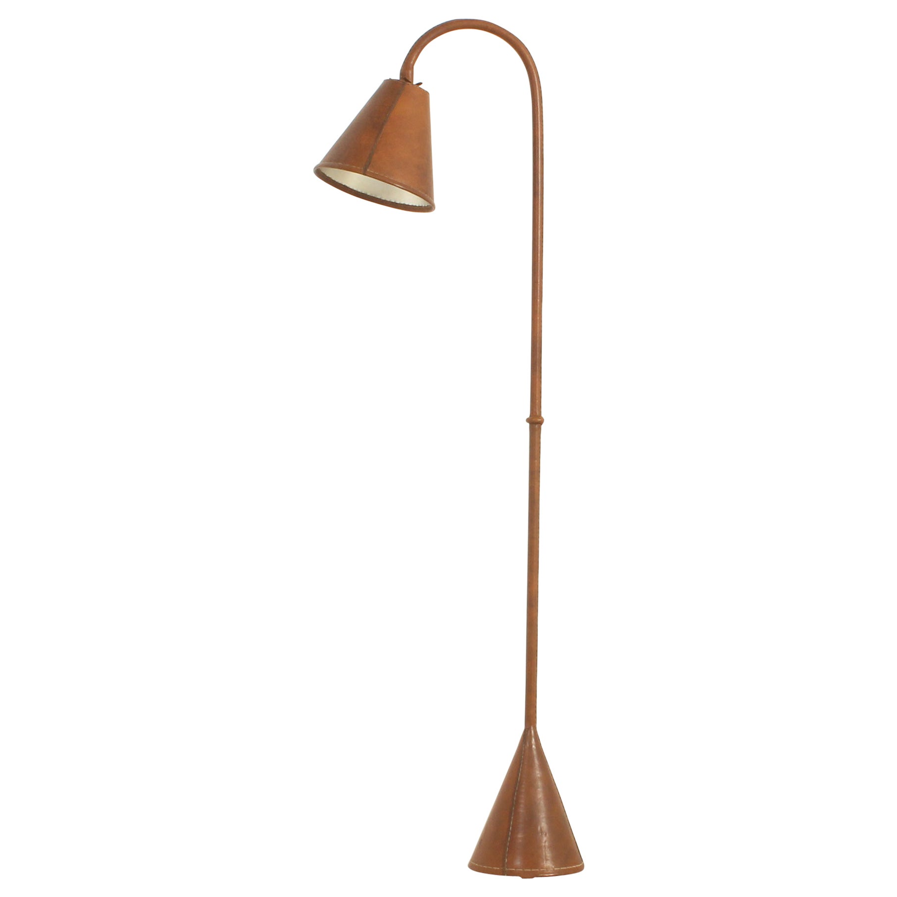 Floor Lamp by Valenti in Brown Leather, Spain, 1950's For Sale