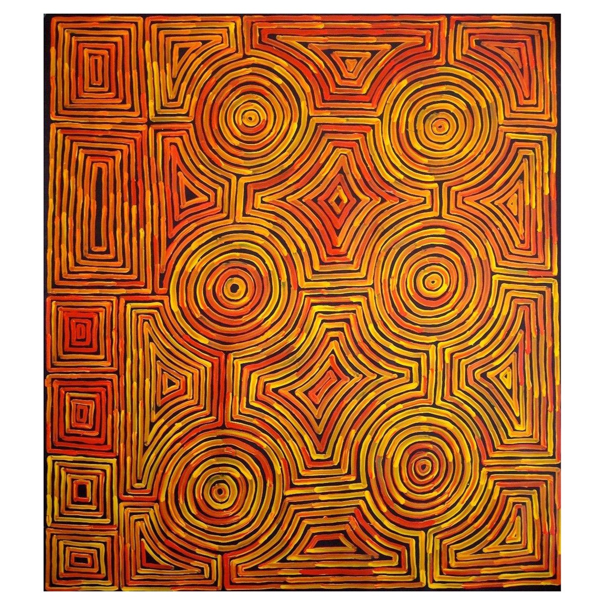 Aboriginal Painting 'Tingari Dreaming' by Ronnie Tjampitjinpa (1943-) For Sale
