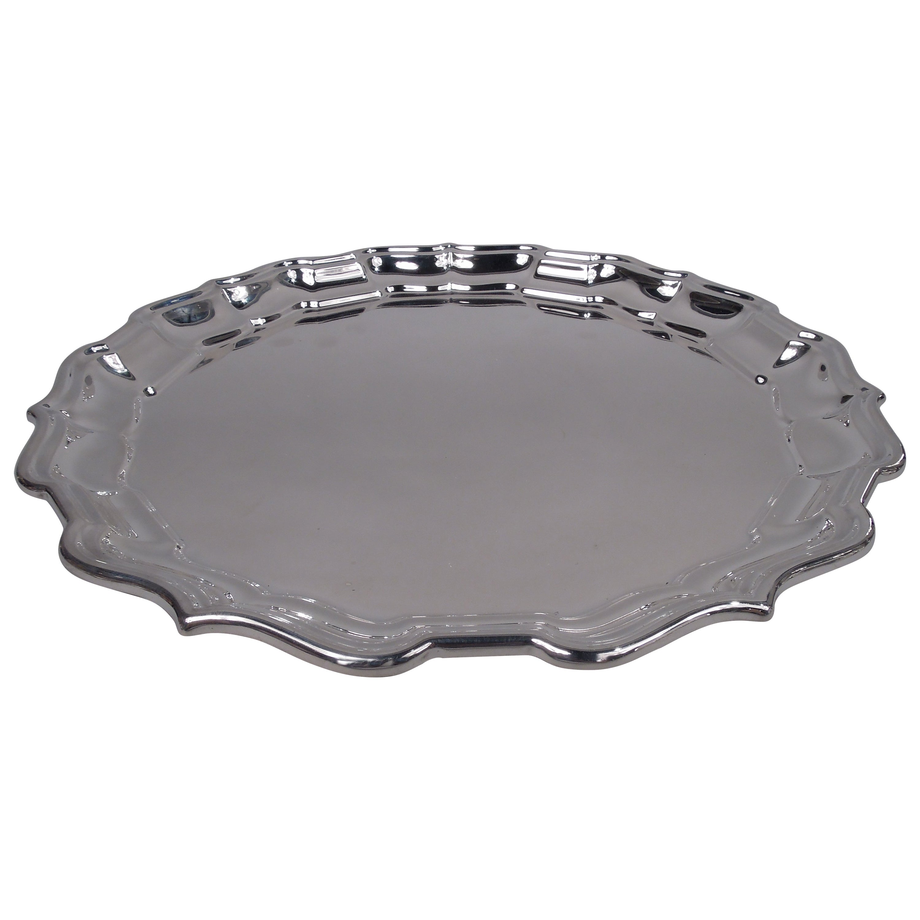 Reed & Barton Chippendale Sterling Silver Georgian Piecrust Tray For Sale