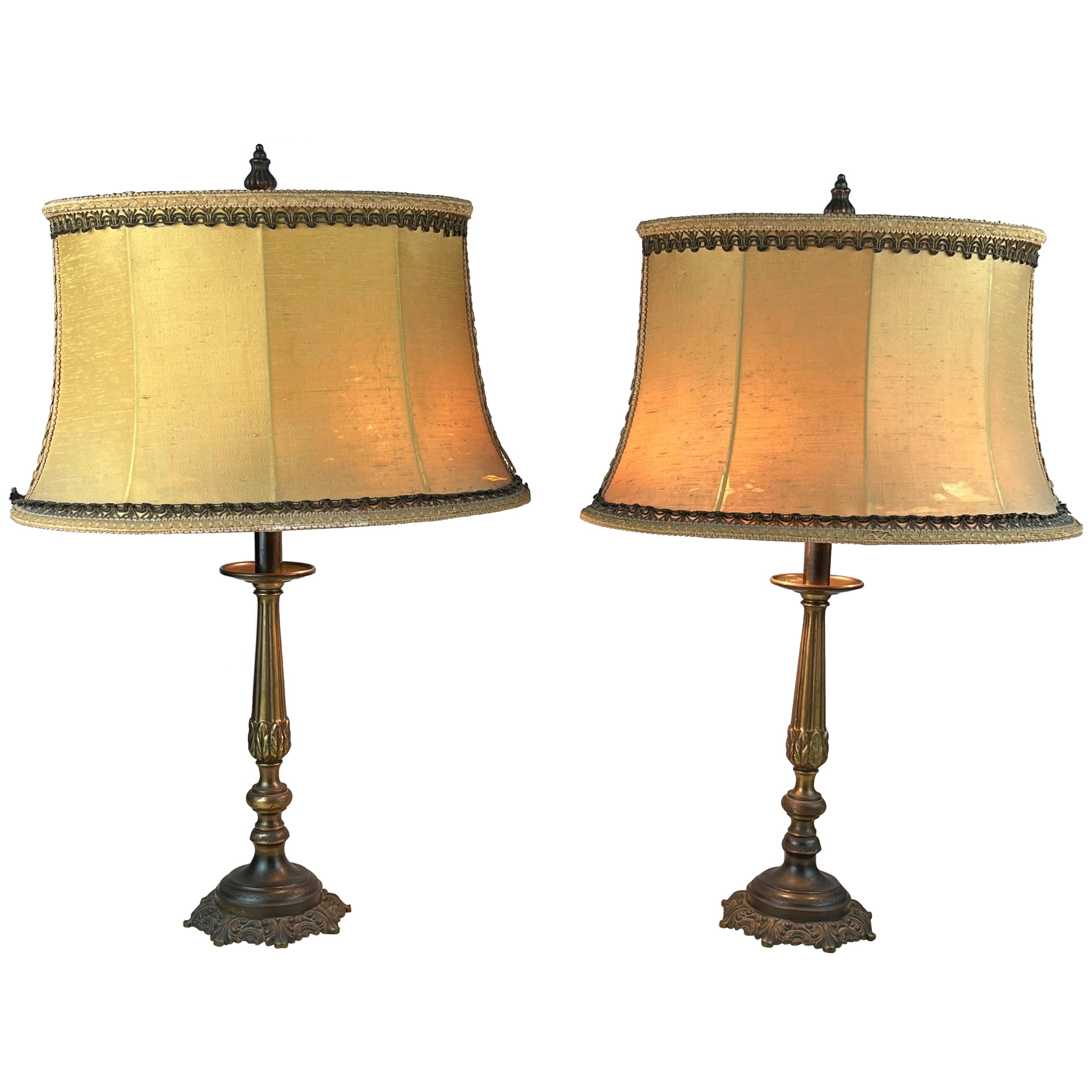 Pair of Bronze Table/Bedside Lamps, Italy, 1940s