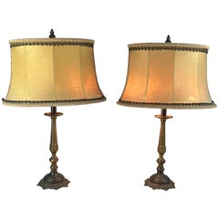 Vintage Pair of Bronze Table/Bedside Lamps, Italy, 1940s