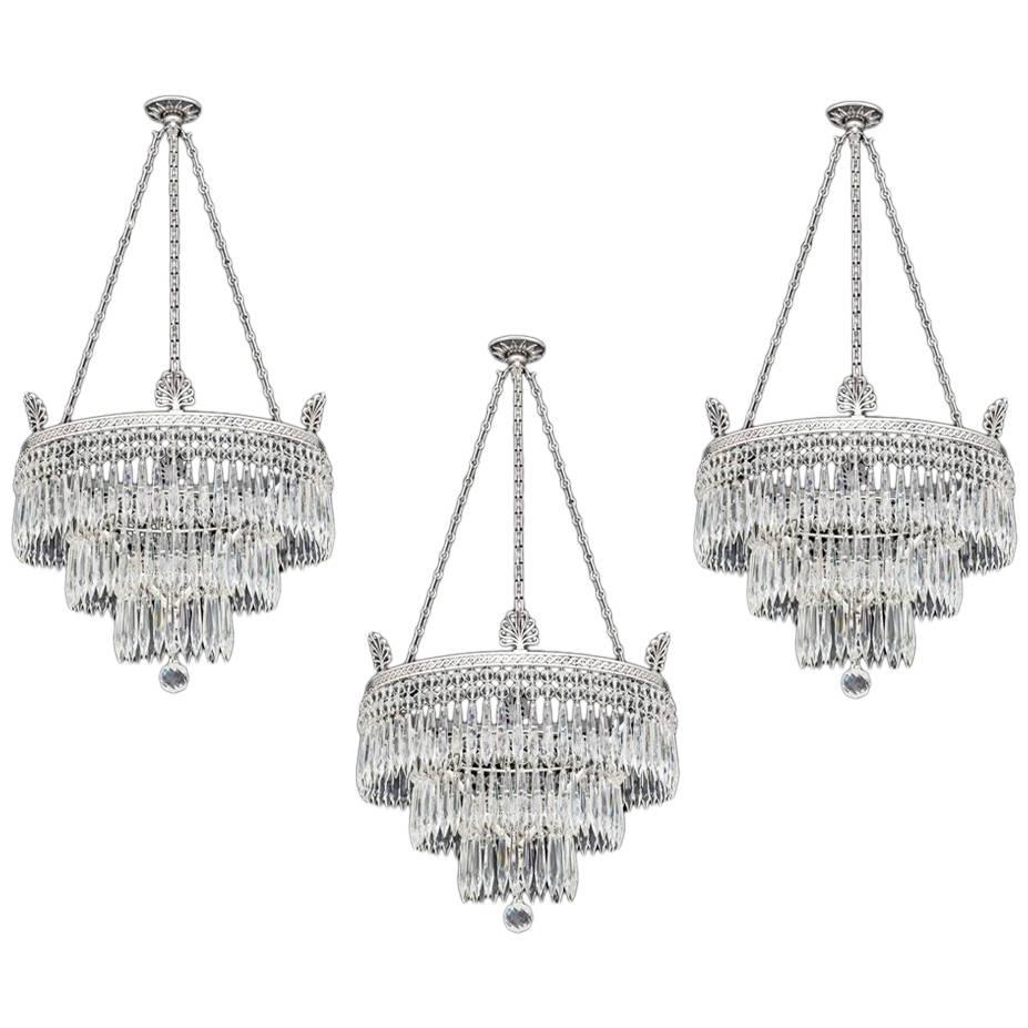 Set of Three Victorian Waterfall Chandeliers by F&C Osler
