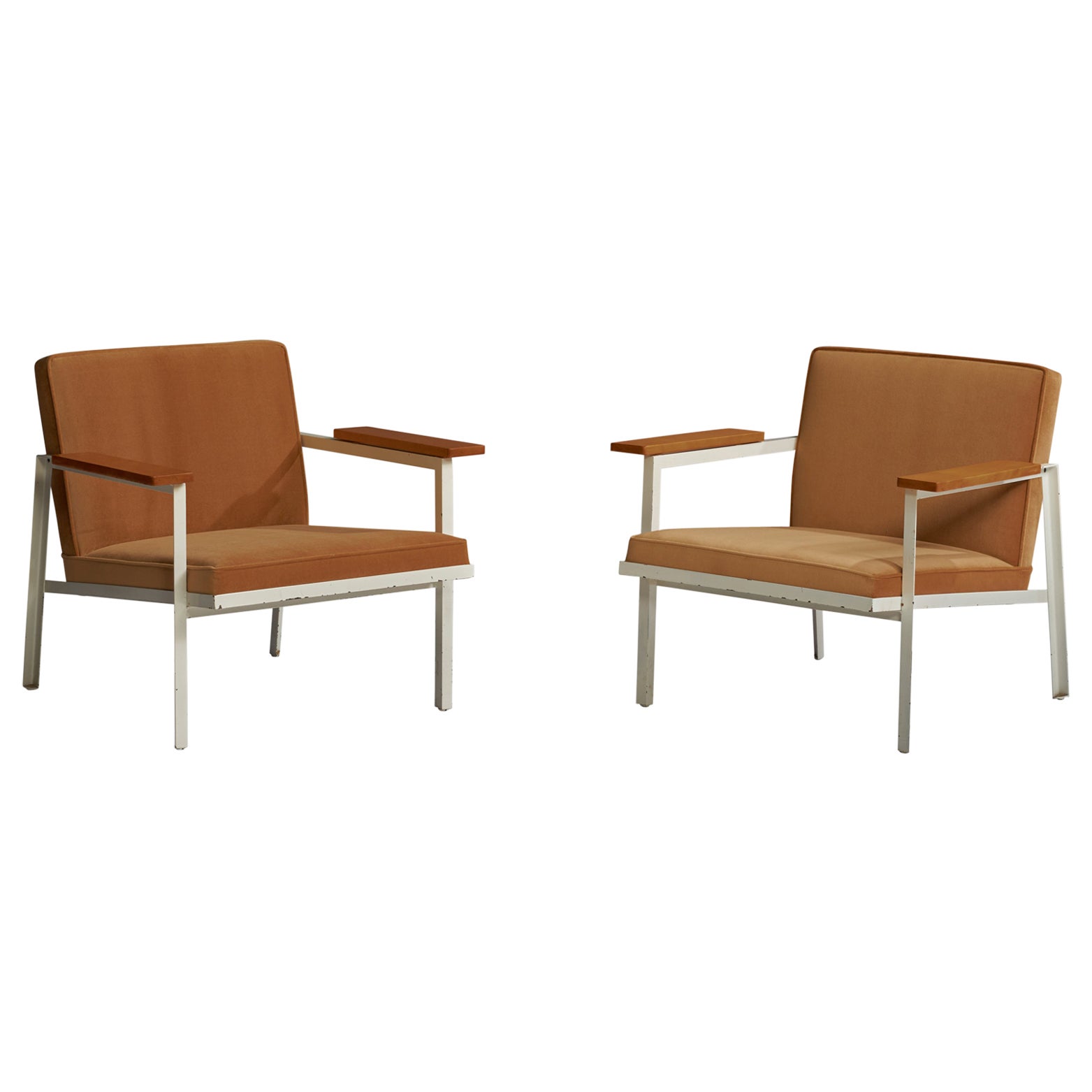 George Nelson, Lounge Chairs, Wood, Steel, Velvet, USA, 1950s For Sale