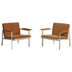 Vintage George Nelson, Lounge Chairs, Wood, Steel, Velvet, USA, 1950s