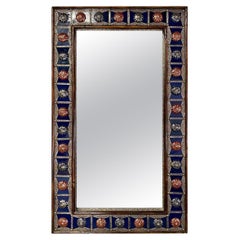Blauer Spiegel im Hollywood-Regency-Stil, Bronze- und Steinintarsien im Filligree-Design 