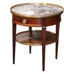 19th Century French Louis XVI Marble Top Walnut & Brass Two-Tier Bouillote Table