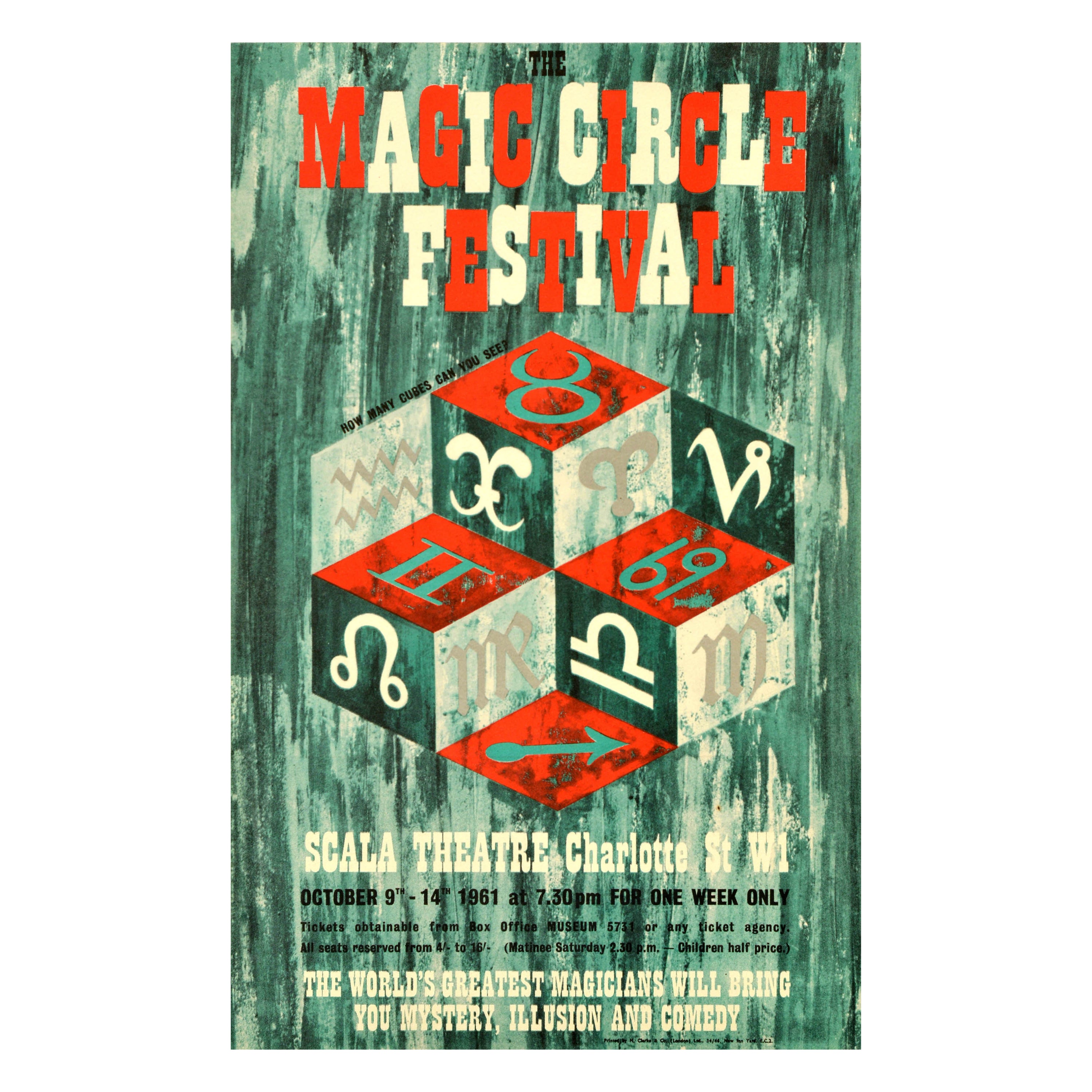 Affiche publicitaire originale du Magic Circle Festival Scala Theatre Mystery