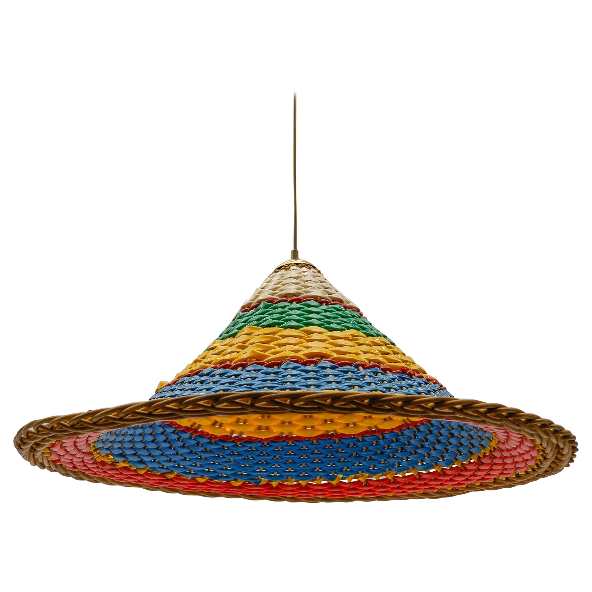 Extremly Rare and Huge Rattan Sombrero Ceiling Lamp, 1950s 