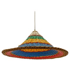 Antique Extremly Rare and Huge Rattan Sombrero Ceiling Lamp, 1950s 