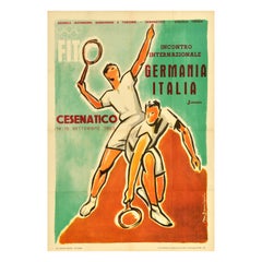 Affiche de sport vintage d'origine Cesenatico Tennis Meeting Allemagne Italie Coni FIT