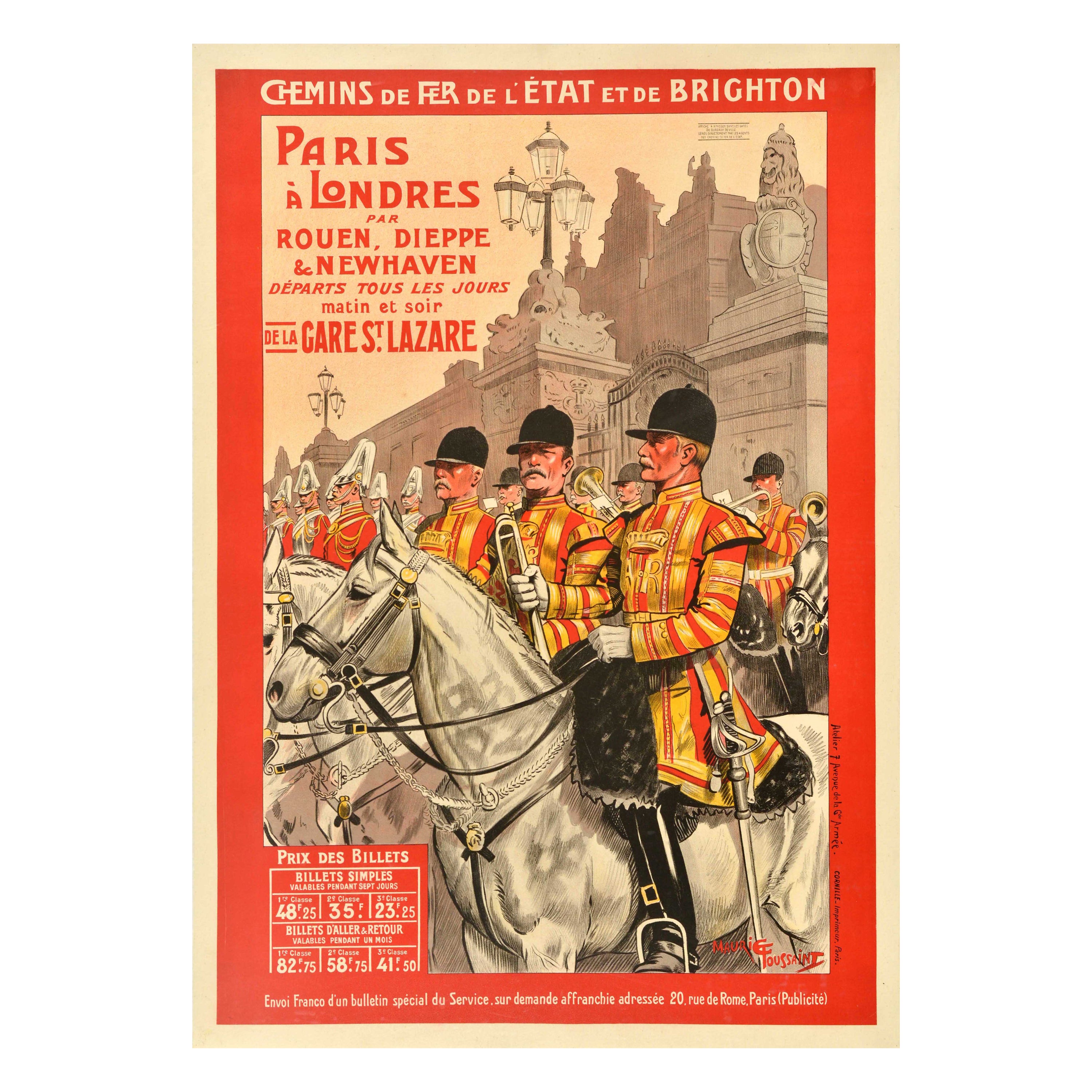 Original Antique Travel Poster Chemins De Fer De l'Etat Et De Brighton Toussaint For Sale