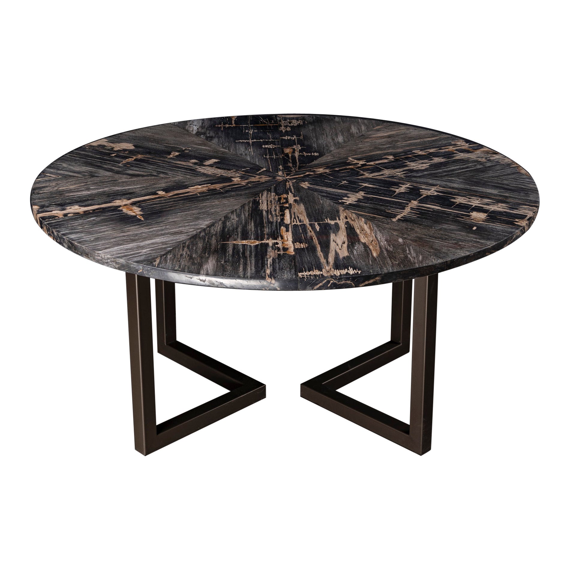 Table de salle à manger ronde en bois pétrifié de 60 pouces avec base en métal