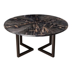 60" Round Petrified Wood Dinning Table with Metal Base