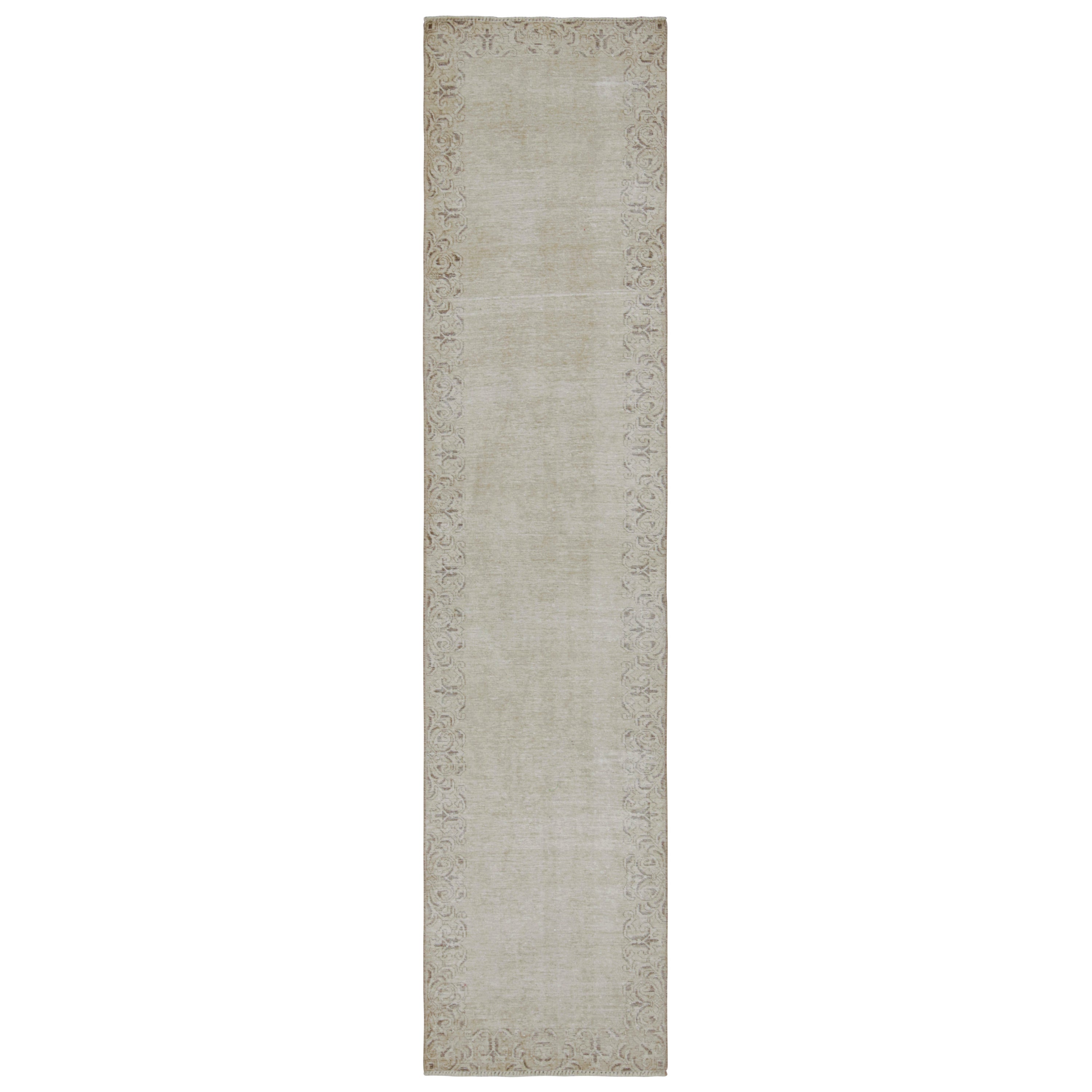 Vintage Overdyed Persian Runner Rug in Beige-Brown Open Field, from Rug & Kilim For Sale