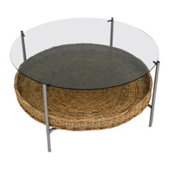 Vintage Mid-Century Glass and Rattan Side or Coffee Table "743" by Dirk van Sliedregt