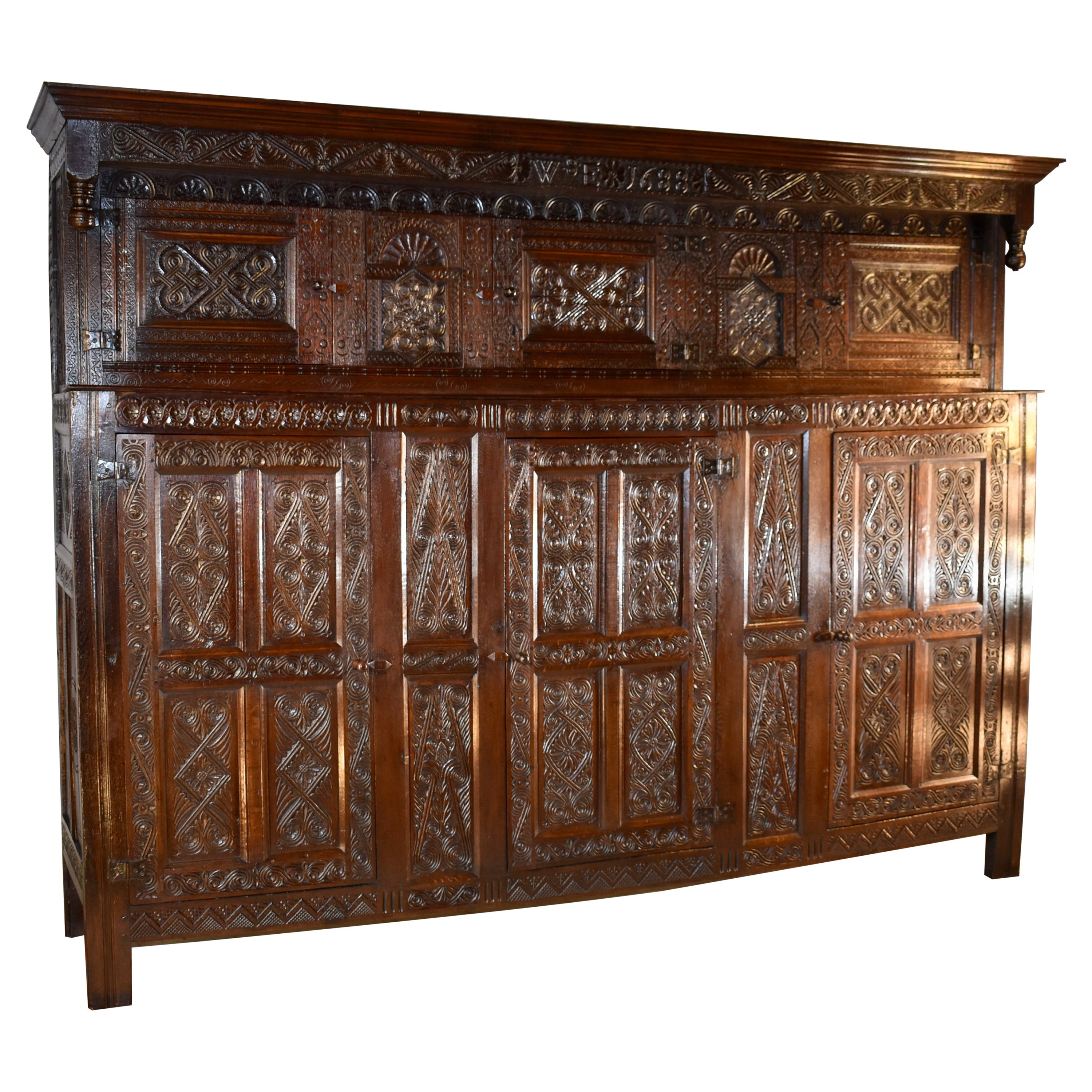 Dated 1688 English Joined Press Cupboard For Sale