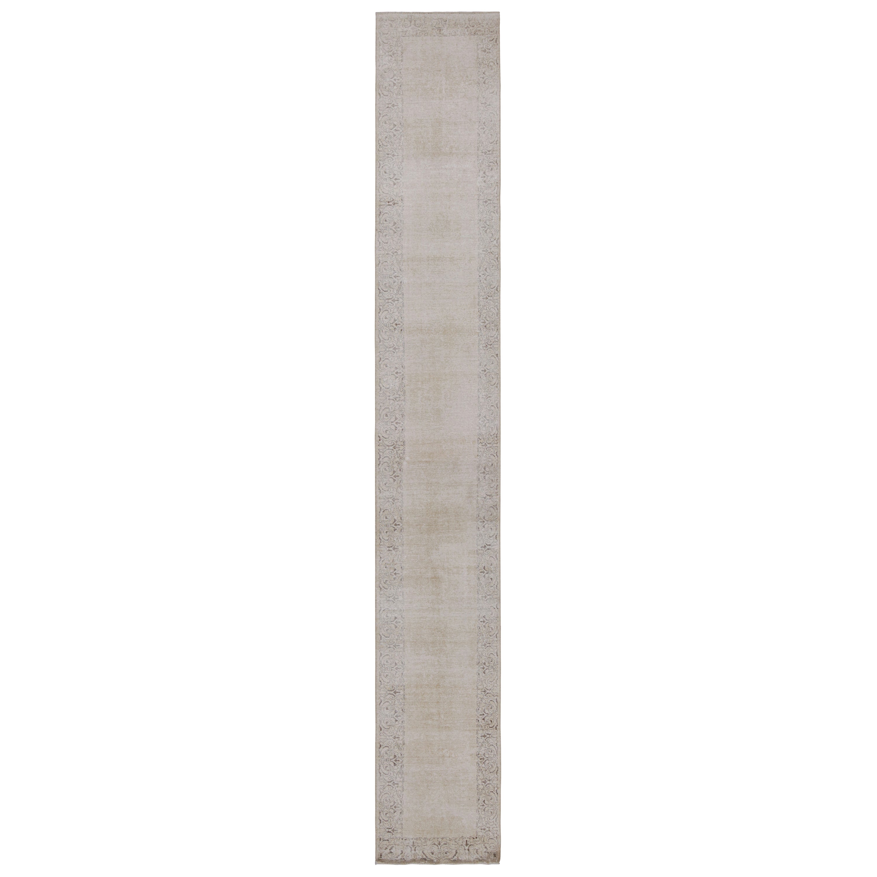 Vintage Overdyed Persian Runner Rug in Beige-Brown Open Field, from Rug & Kilim For Sale