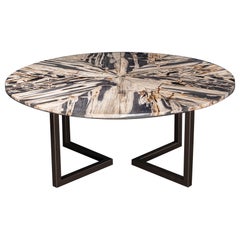 Table de salle à manger ronde de 72" en "Petrified Wood" avec base en métal