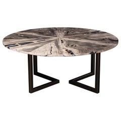 72" Round Petrified Wood Dinning Table with Metal Base