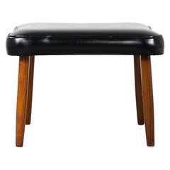 Retro Danish Modern Teak & Vinyl Footstool