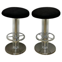 Design for Leisure Steel and Black Ultra Suede Swivel Bar Stools - a Pair