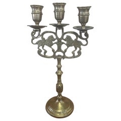 Retro Gold Toned Candelabra With Lion Motif.