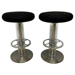 Design for Leisure Steel and Black Ultra Suede Swivel Bar Stools - a Pair