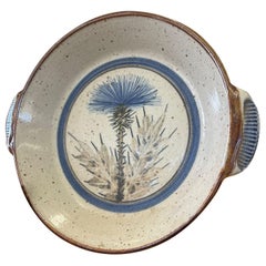 Vintage Ceramic Platters With Blue Palm Tree Motif in the Style of Albert Thirty