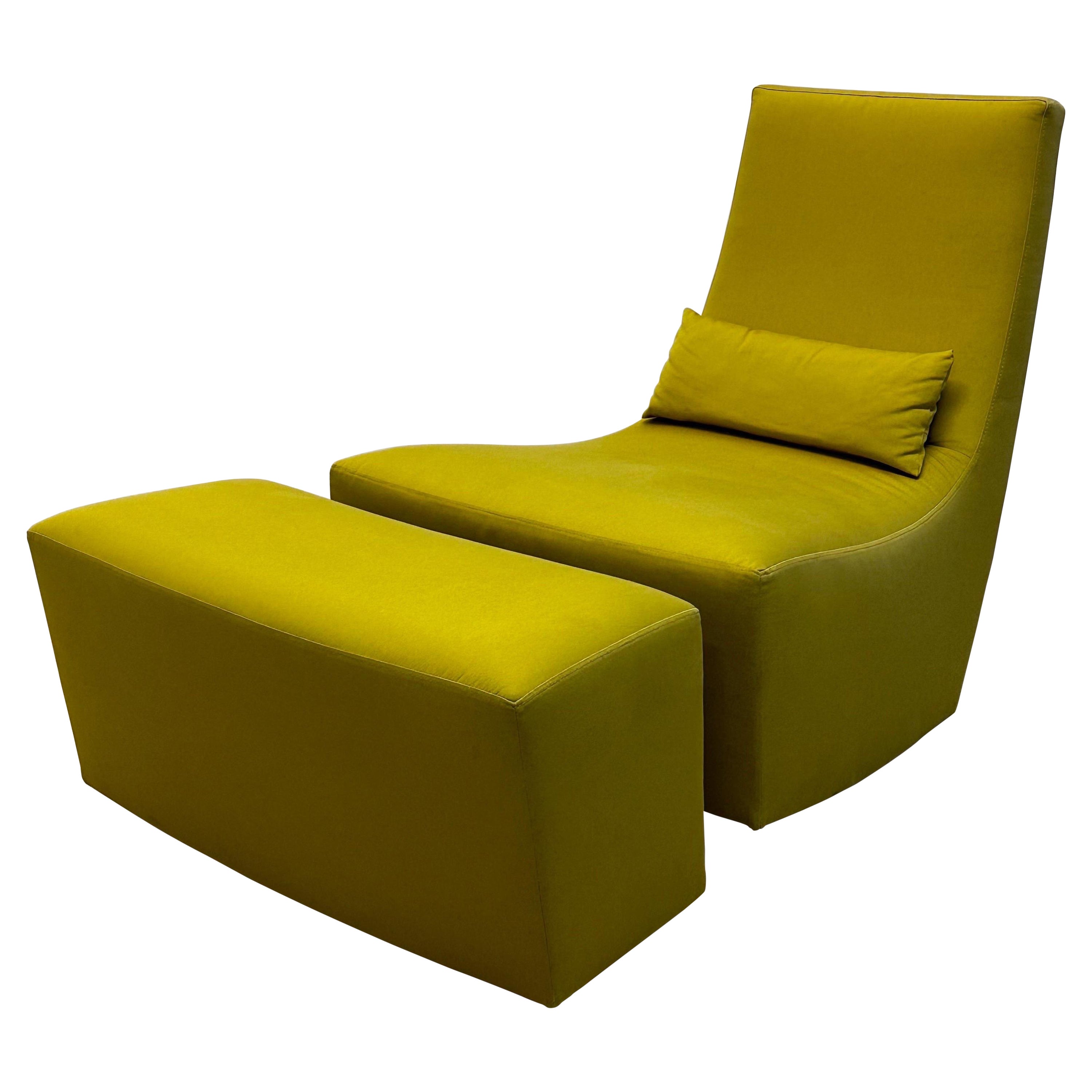 Ligne Roset Fireside “Neo” Lounge Rocking Chair and Footrest For Sale