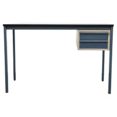 Duotone Ahrend De Cirkel Blue Framed Metal Desk With Two Drawers and Formica Top