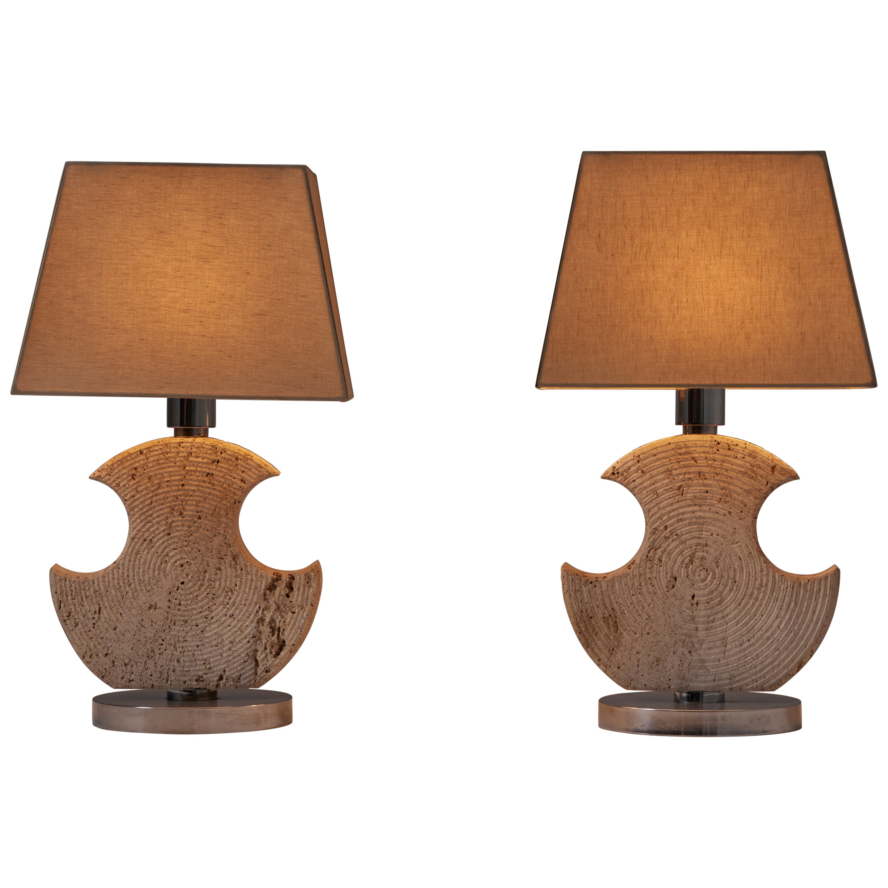 Pair of Travertine Table Lamps by Studio CE. VA Milan For Sale