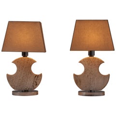Pair of Travertine Table Lamps by Studio CE. VA Milan