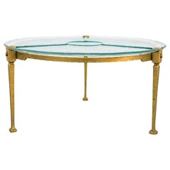 Gold Enameled Lothar Klute Brutalist Coffee Table with Molded Glass Top