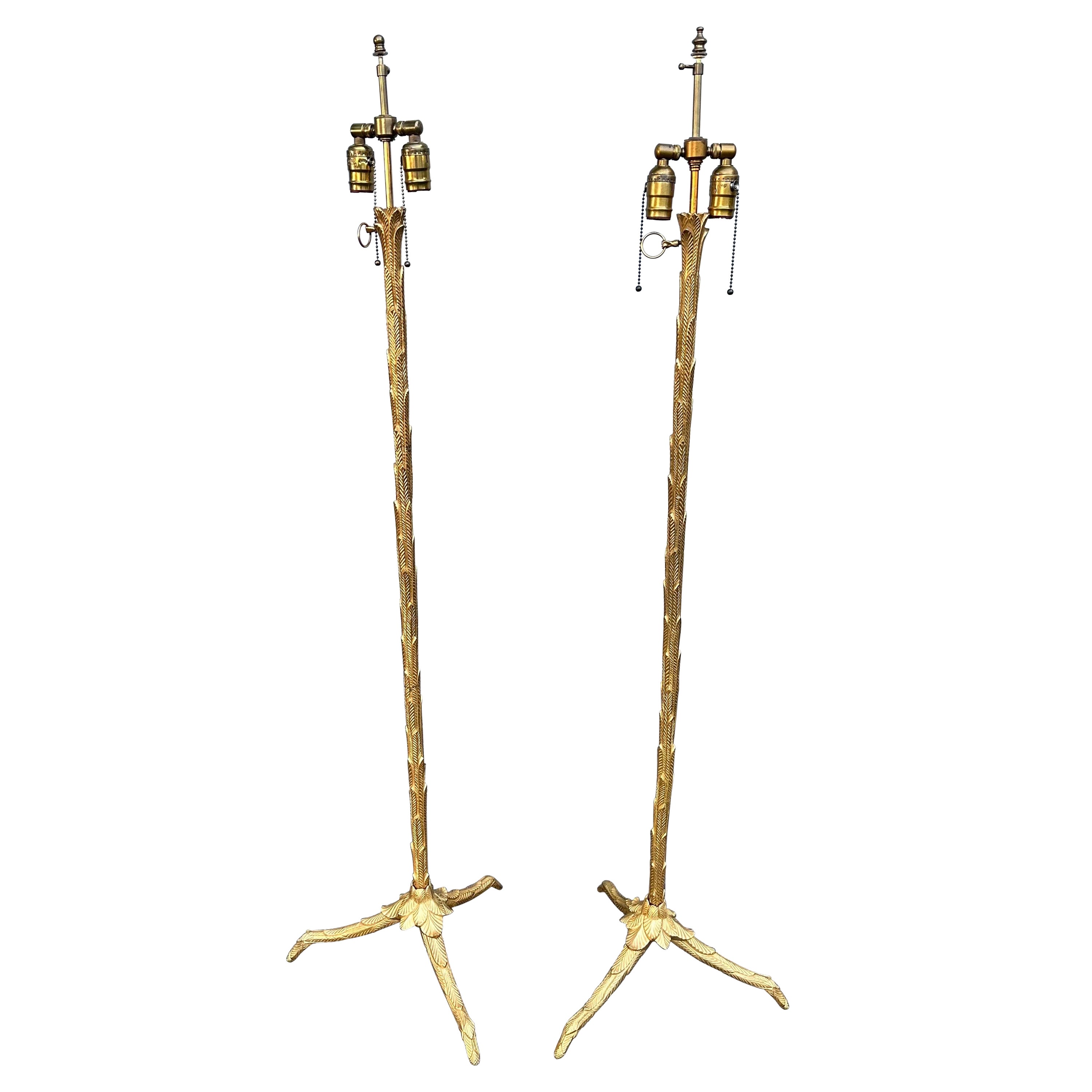 Pair of Maison Charles Gilded Bronze French Floor lamps 
