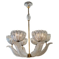 Vintage Murano Glass and Brass Chandelier with 6 LIghts