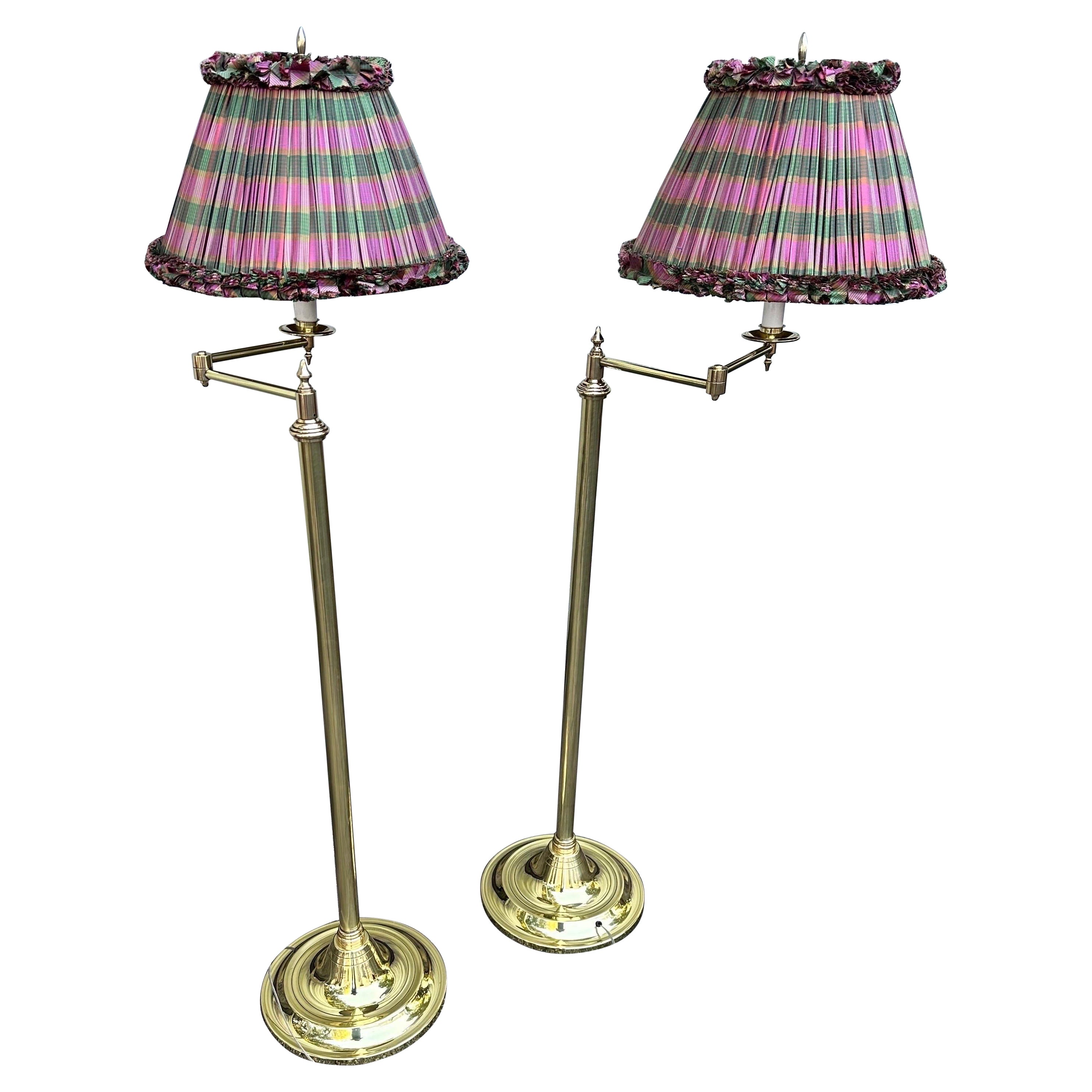 Pair of French Brass and Bronze Ajustable Floor Lamps  For Sale