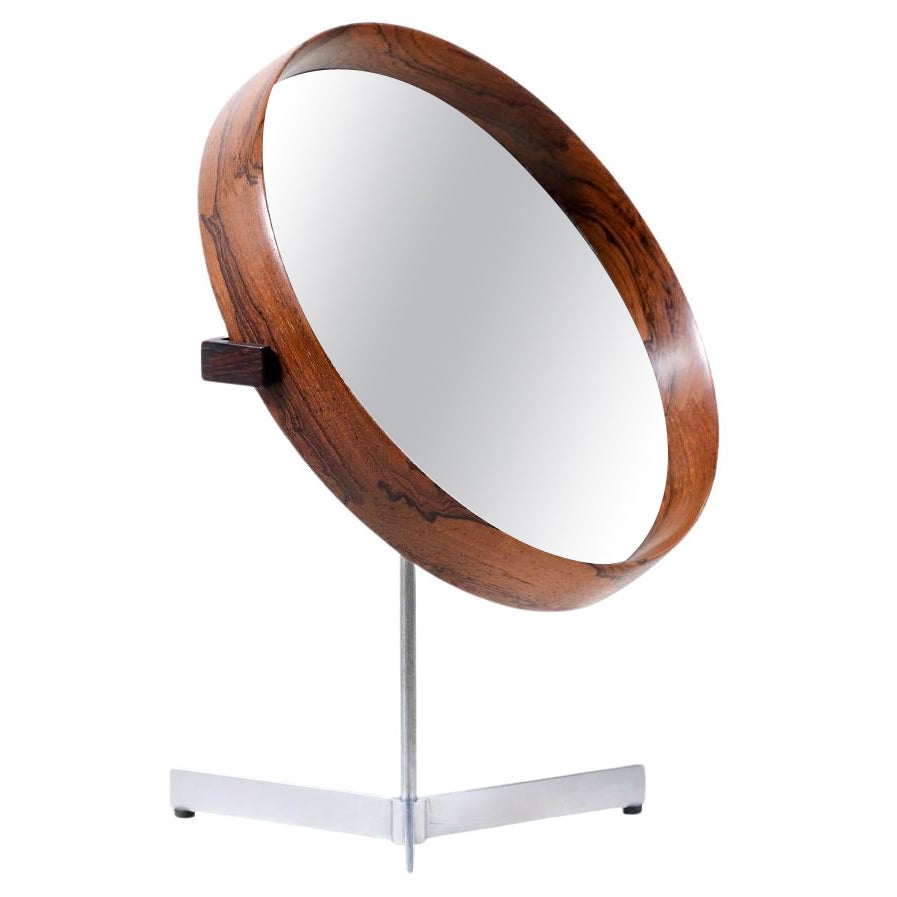 Uno & Osten Kristiansson Rosewood & Steel Mirror for Luxus For Sale