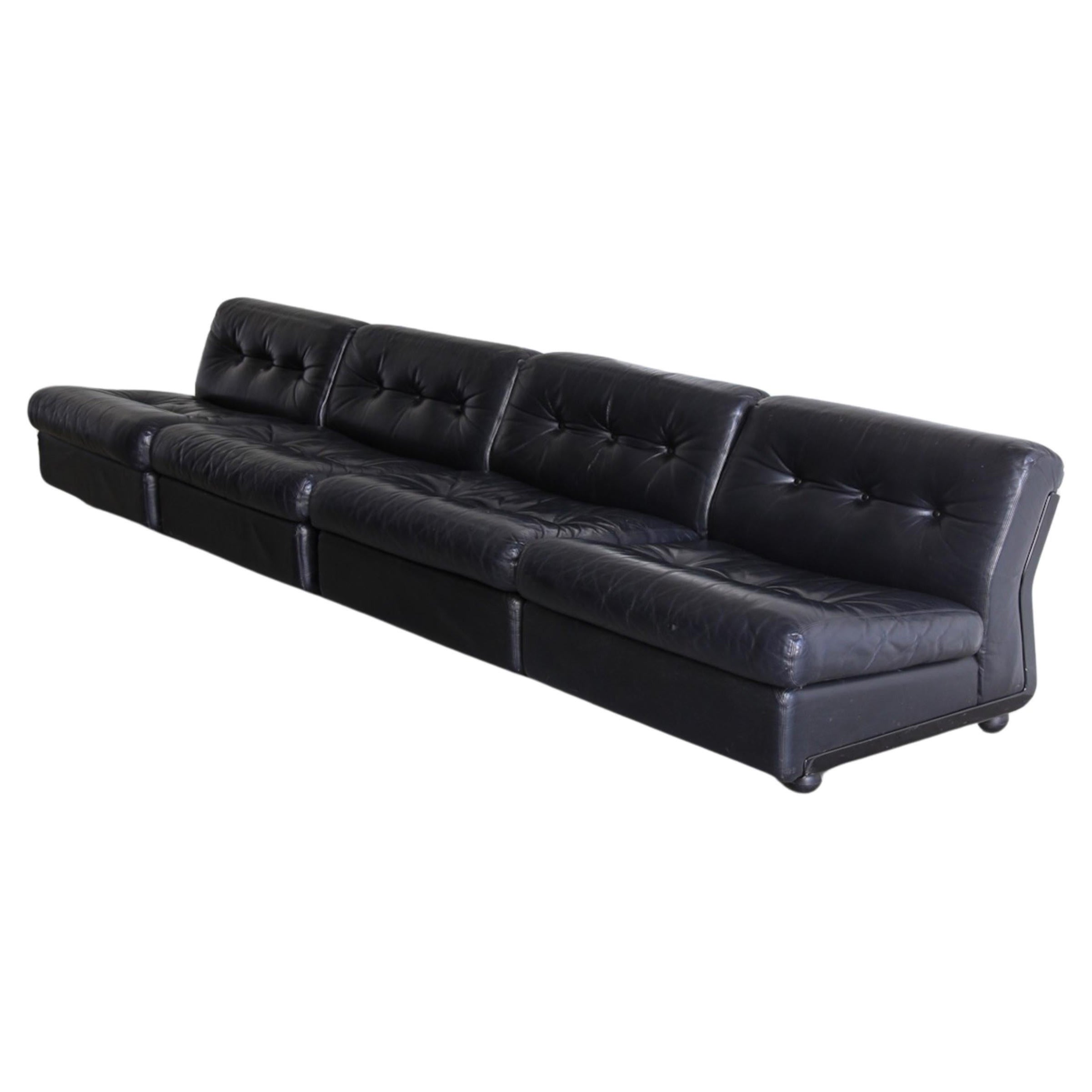 Amanta Modular Sofa in Black Leather Par Mario Bellini pour B&B Italia 1970 en vente