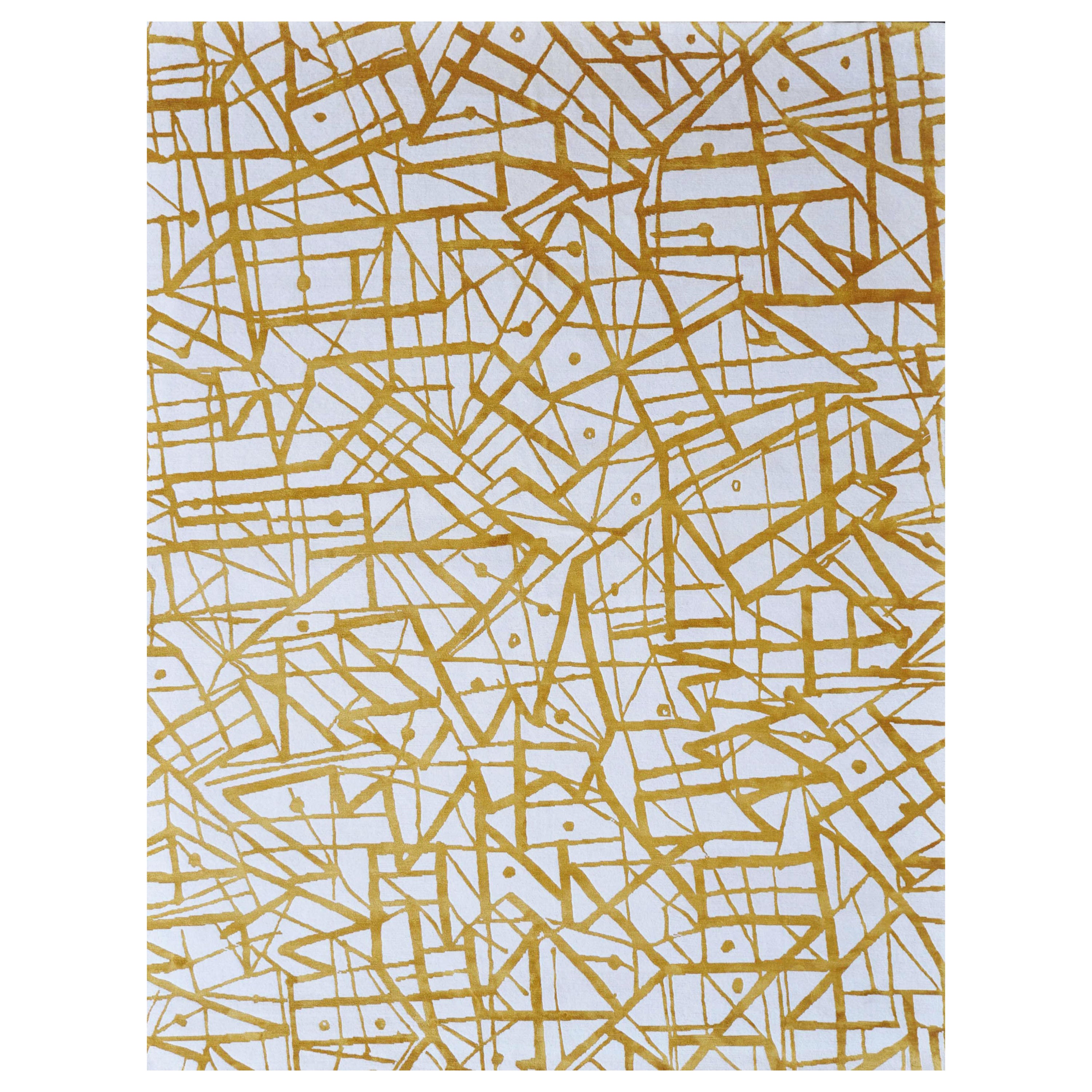 "Masar - Gold + White" /  8' x 10' / Hand-Knotted Wool Rug For Sale