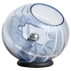 Toni Zuccheri Round Murano Glass Table Lamp with White Lines