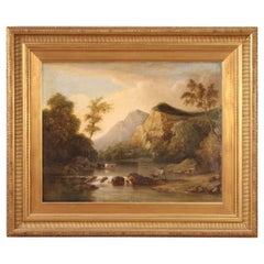 19th Century Oil On Canvas Vintage English Landscape Life Painting, 1880