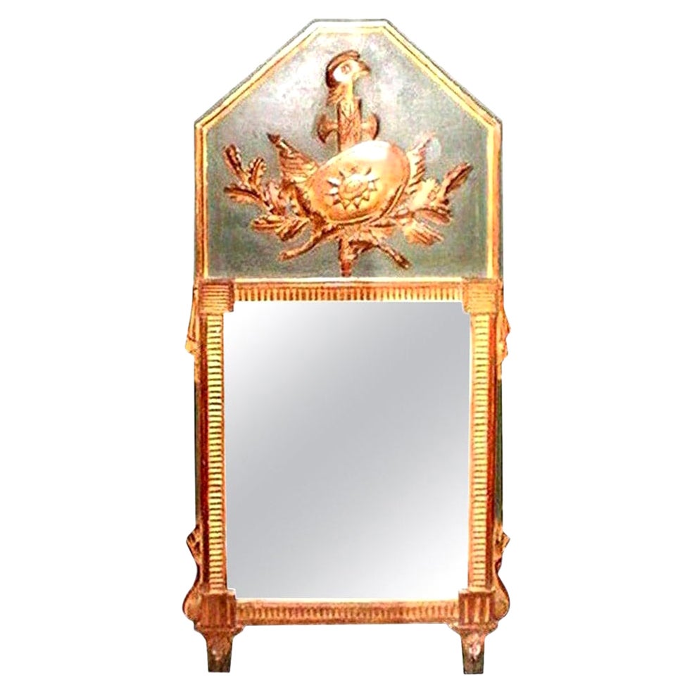 18th Century French Louis XVI Painted and Giltwood Armorial Trumeau Mirror For Sale