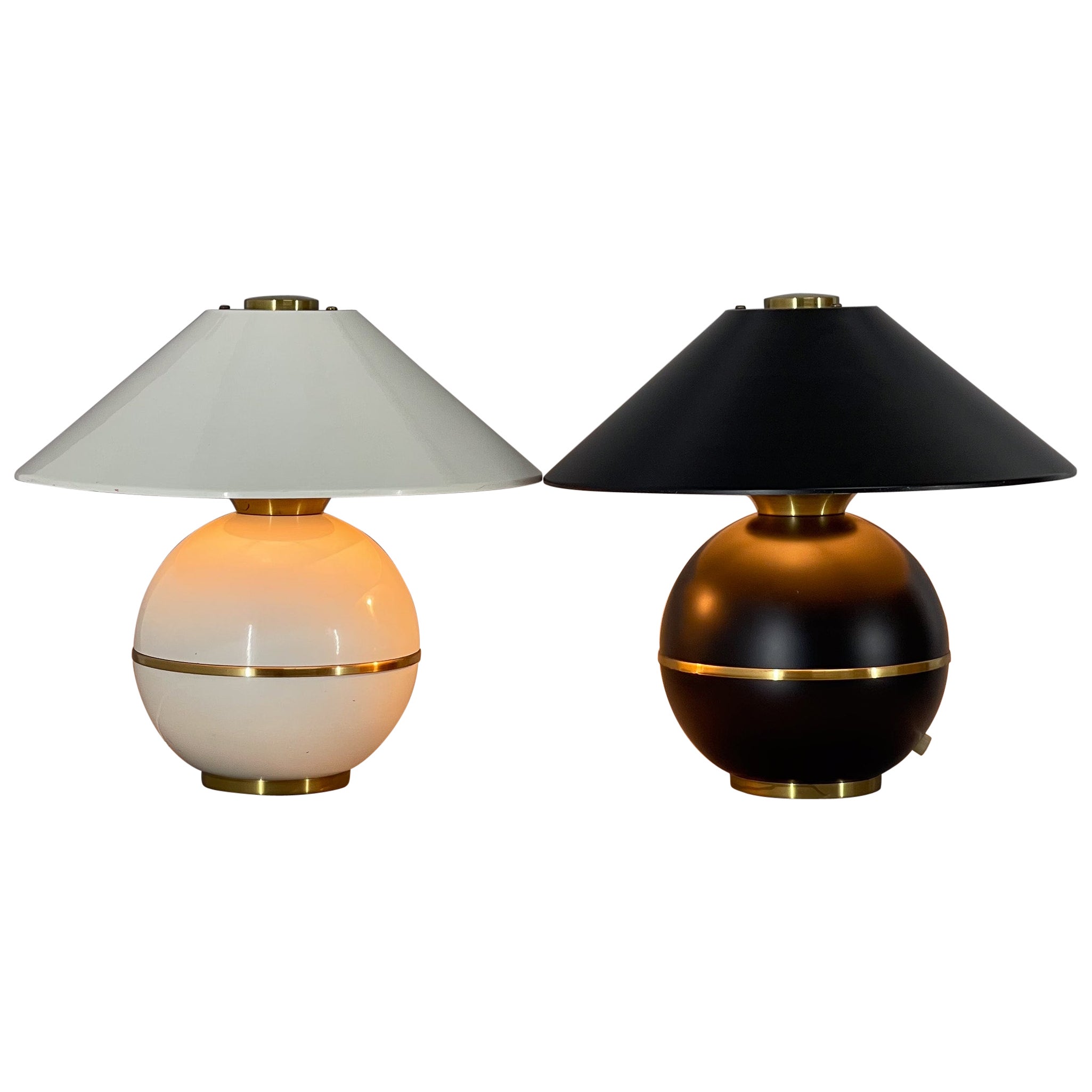 Pair of Mid-Century Brass & Metal Table Lamps by Napako, Czechoslovakia