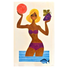 Original Retro Soviet Travel Poster Intourist Yalta Sochi USSR Bikini Beach