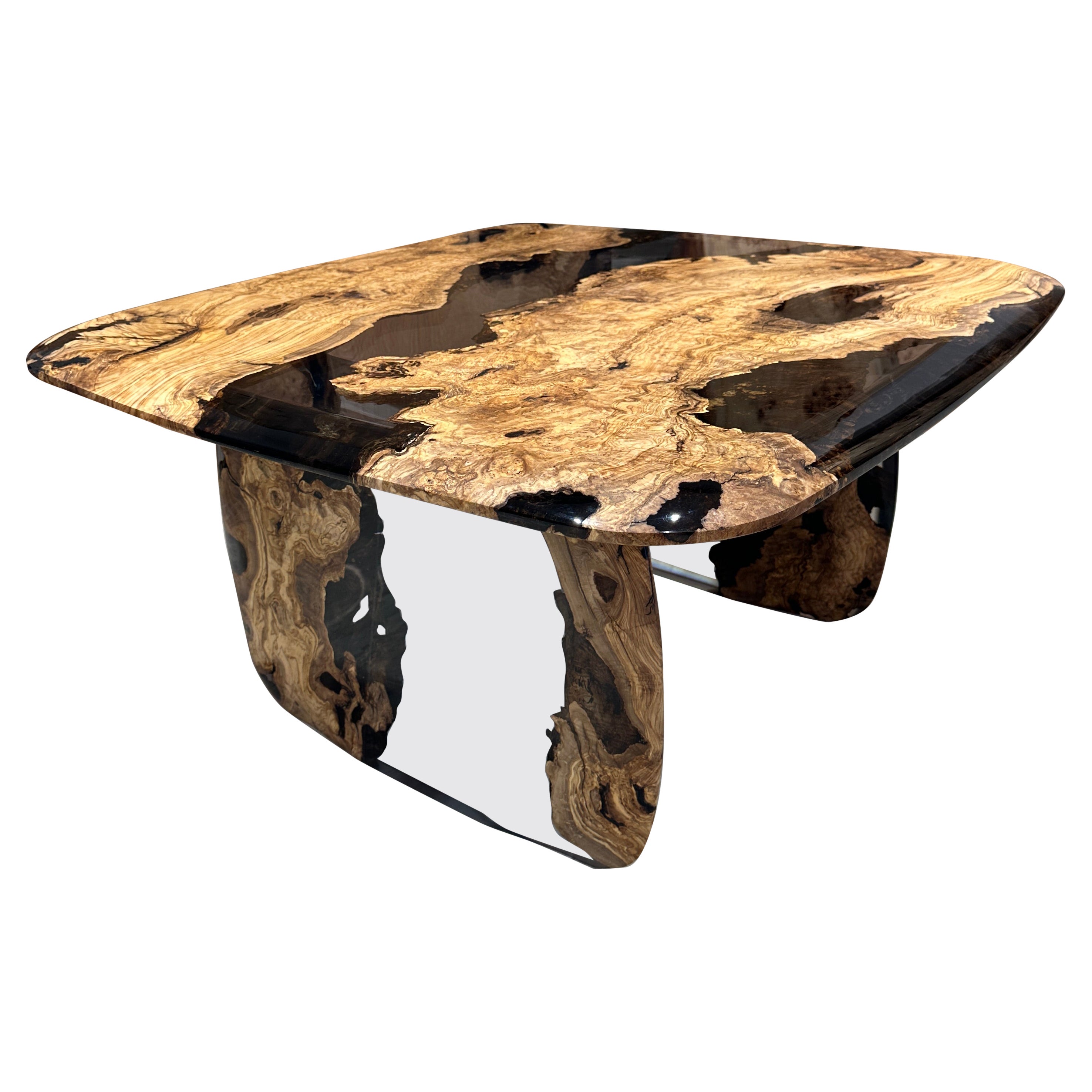 Handmade Modern Clear Epoxy Resin Coffee Table For Sale